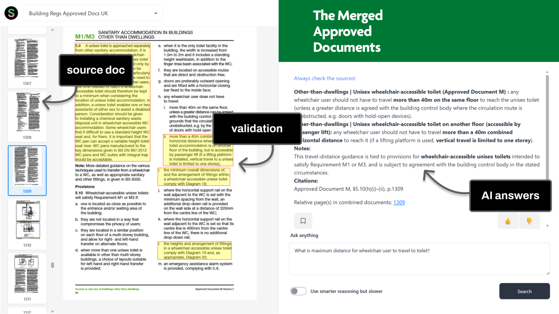Search UK building regulations and check answers against the source