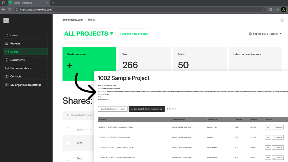 Share drawings and automate the issue register
